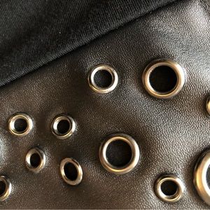 Top, off shoulder long sleeve, leather like detail, very good condition